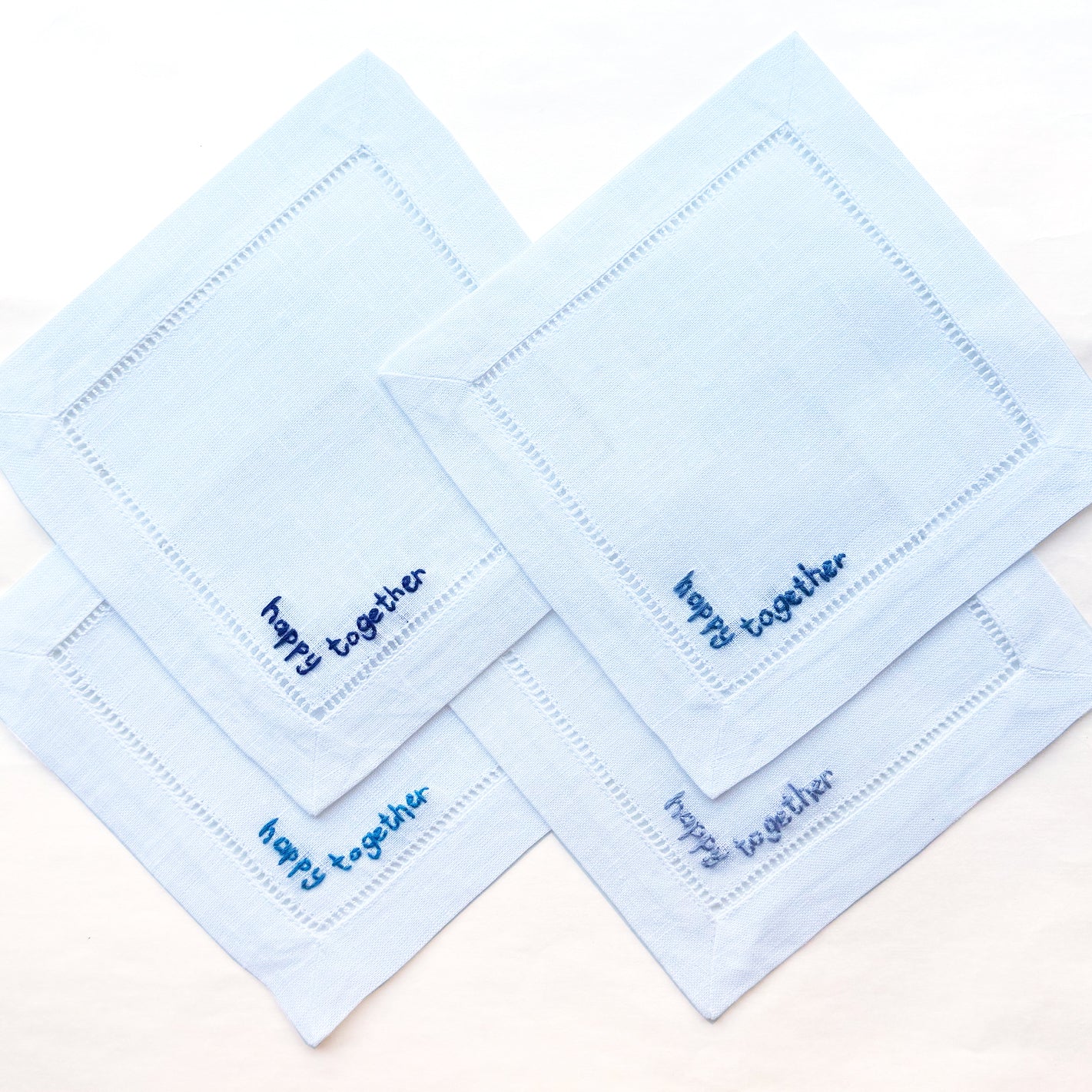 Hand Embroidered Cocktail Napkin Blues