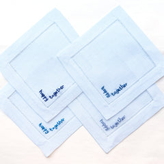 Hand Embroidered Cocktail Napkin Blues