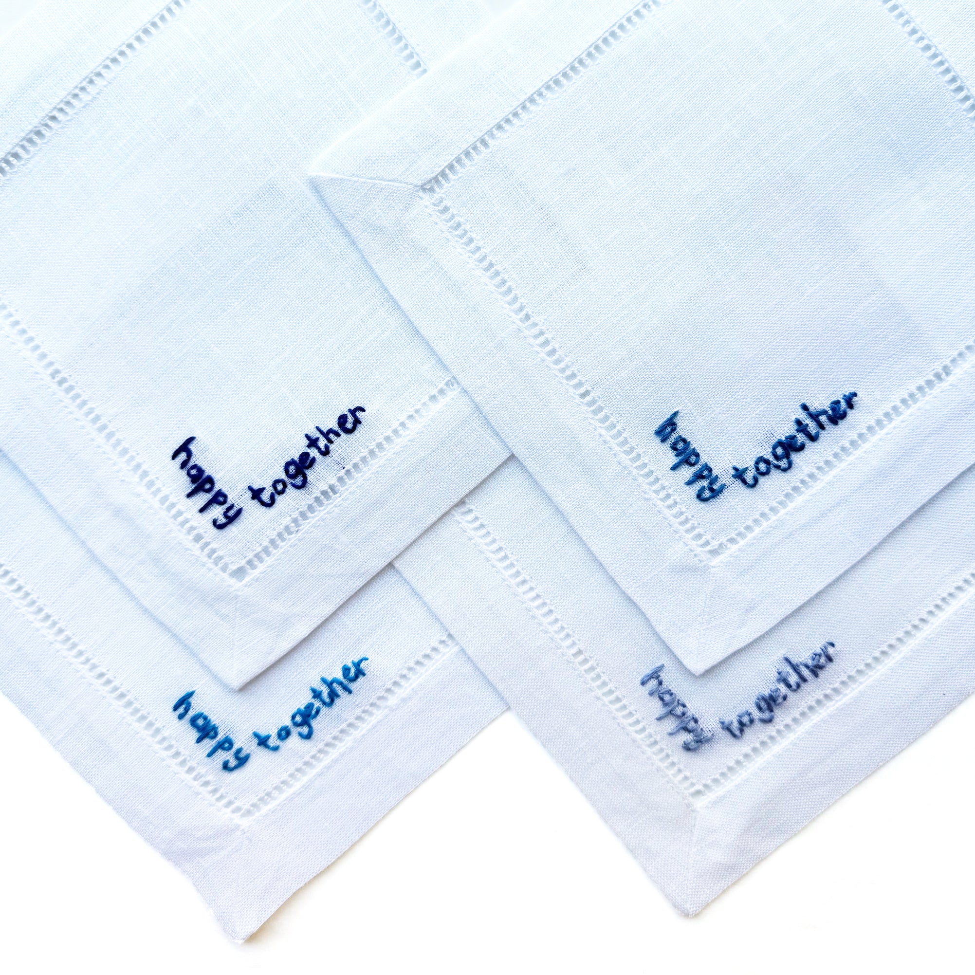 Hand Embroidered Cocktail Napkin Blues
