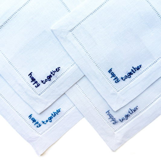 Hand Embroidered Cocktail Napkin Blues