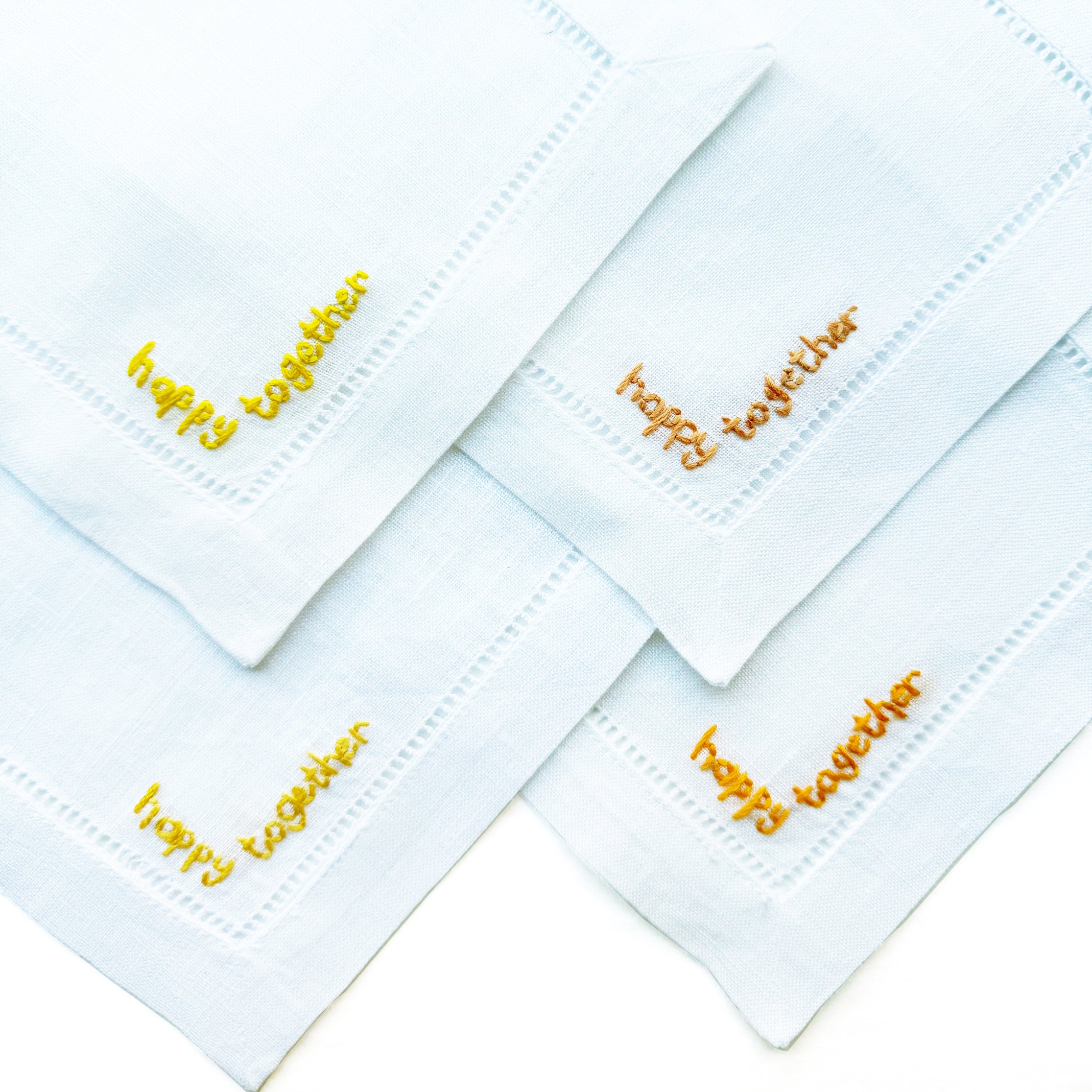 Hand Embroidered Cocktail Napkin Yellows