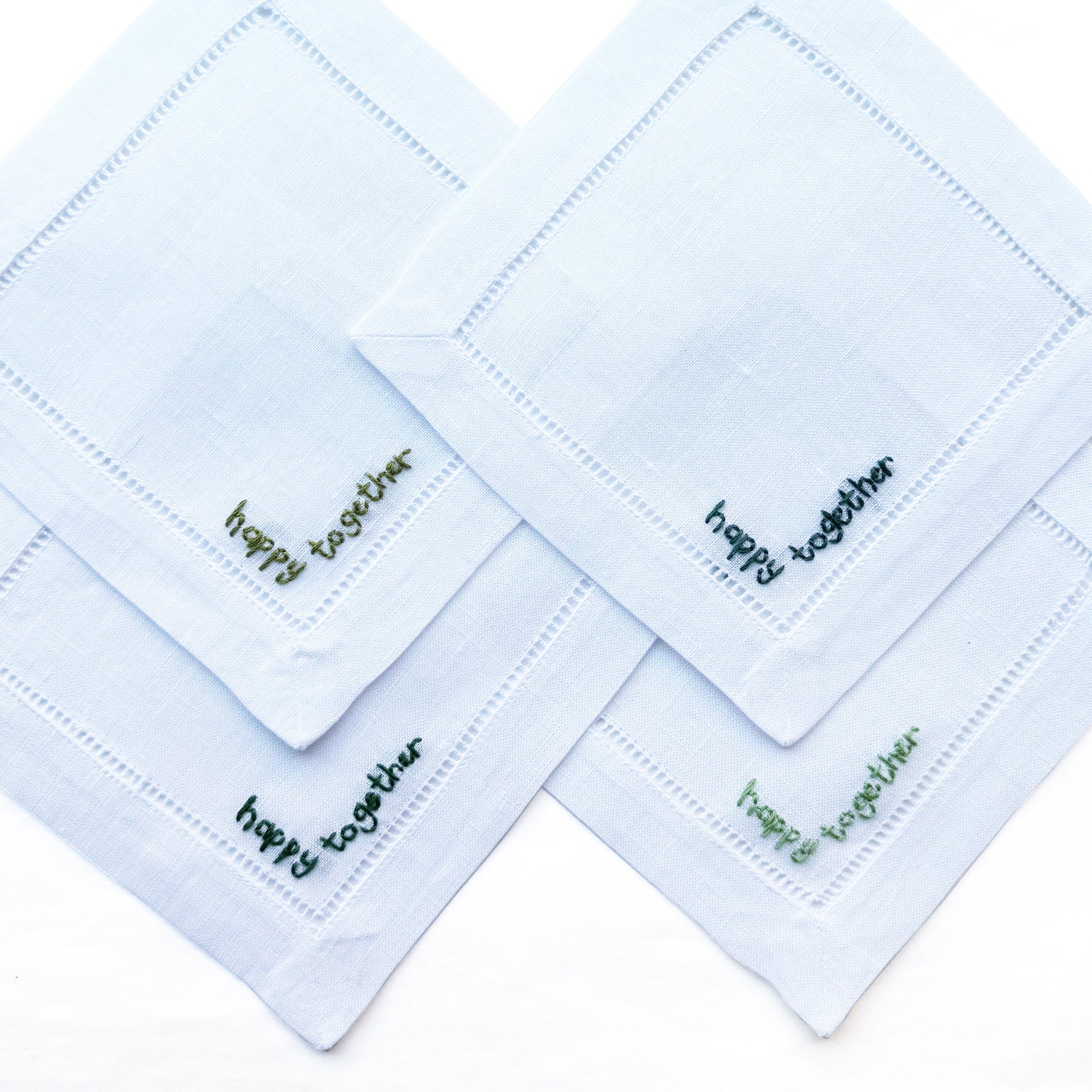 Hand Embroidered Cocktail Napkin Greens