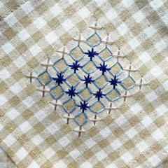 Hand Embroidered Gingham Napkin - Sand & Blues