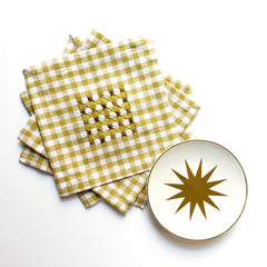 Hand Embroidered Gingham Napkin - Mustard